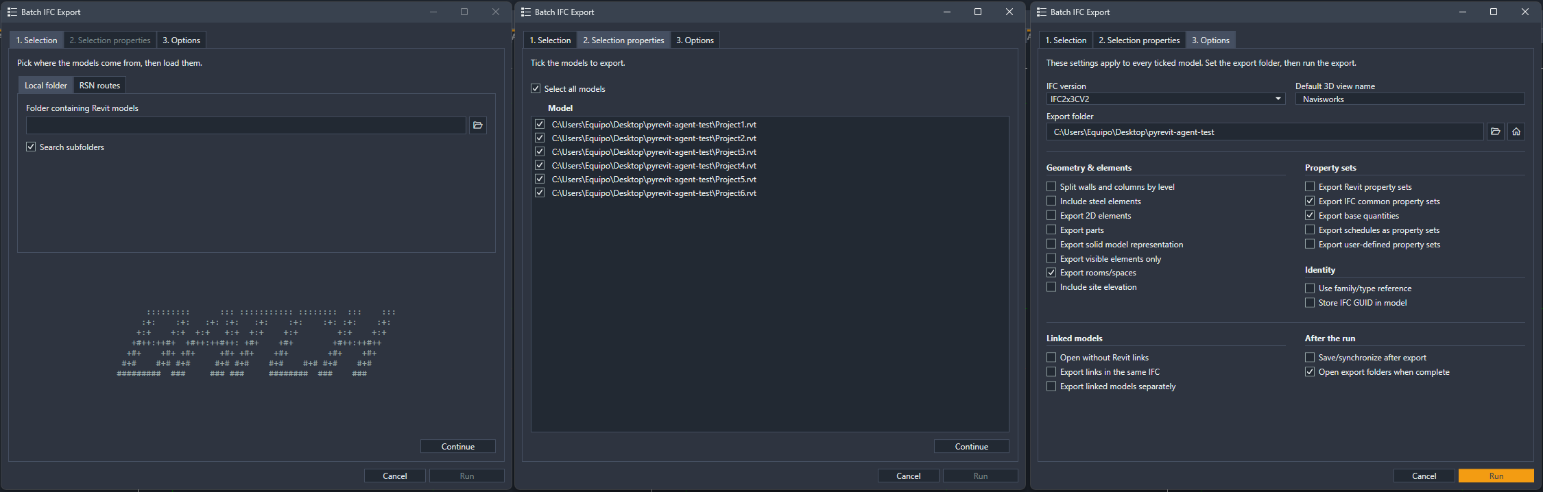 Batch IFC Export: selection, per-model properties and export options